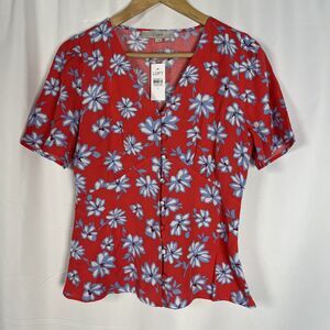 NWT LOFT Floral Shirt Blouse Size 2 Side Zipper Button Front V Neck Multicolor
